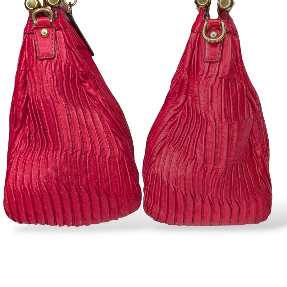 Coach Madison Satchel Shoulder Bag Red Pink Pleated Gathered Leather Large 21281 - Picture 7 of 16